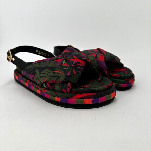 FARM Rio Shoes - Farm Rio Banana Leaves Puffy Flat Platform Sandals Buckle Slingback sz 9 Women's